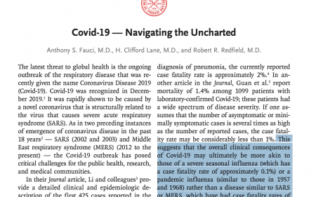 Dr. Fauci Suggests COVID-19 Fatality Rates May Be 10x Lower Than Official Projections